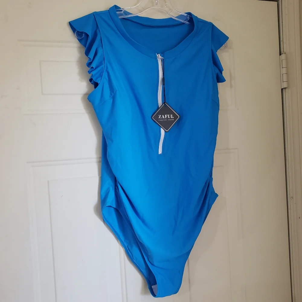 Zaful Vibrant Blue Ruffle Swimsuit